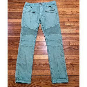 Embellish Jeans Slim Fit Moto Biker Pants Mens Size 34x34 Green Stretch Denim